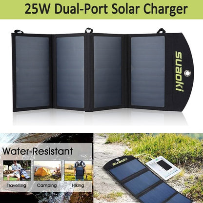 7W/14W/20W/25W Waterproof Quadruple Solar Panel Charger High Efficiency Portable Foldable Dual-Port USB Charger with TIR-C Technology