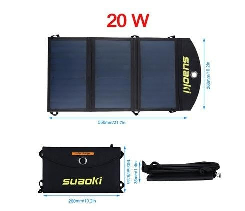 7W/14W/20W/25W Waterproof Quadruple Solar Panel Charger High Efficiency Portable Foldable Dual-Port USB Charger with TIR-C Technology