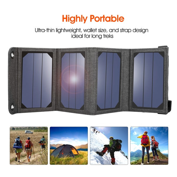 7W/14W/20W/25W Waterproof Quadruple Solar Panel Charger High Efficiency Portable Foldable Dual-Port USB Charger with TIR-C Technology