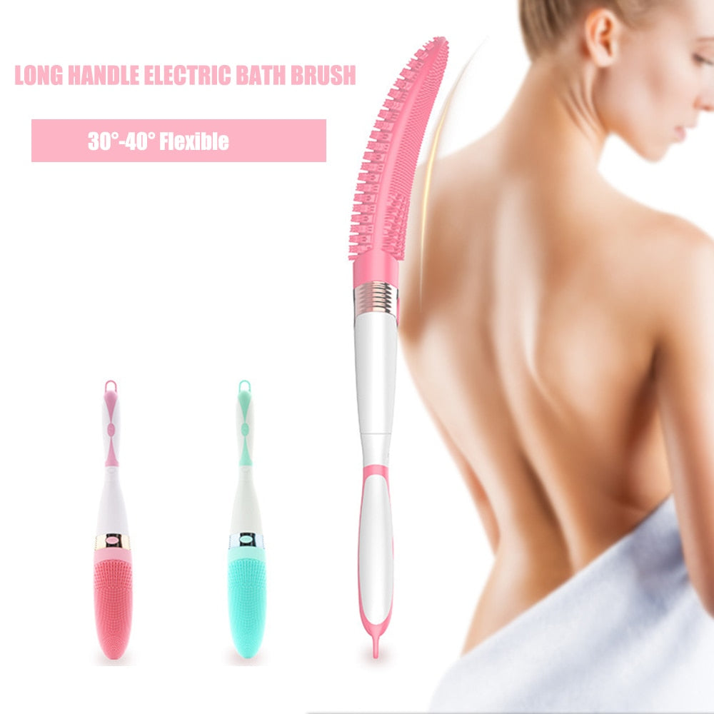 Bath Brush 4 Vibration Levels Electric Shower Massager Silicone Bath Brush Long Handle Body Cleansing Brush Shower Bathing Tools