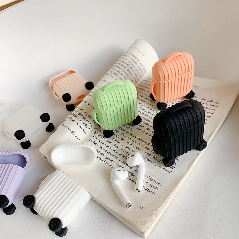 PASTEL CANDY TRAVEL SUITCASE SILICONE APPLE AIRPODS PROTECTIVE CASE COVER