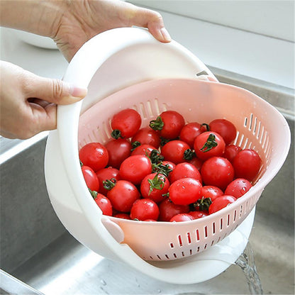 Multi-functional Drain Basket Plastic Double Layer Vegetable Washing Basket Portable Kitchen Fruit Basket Home Kitchen Storage