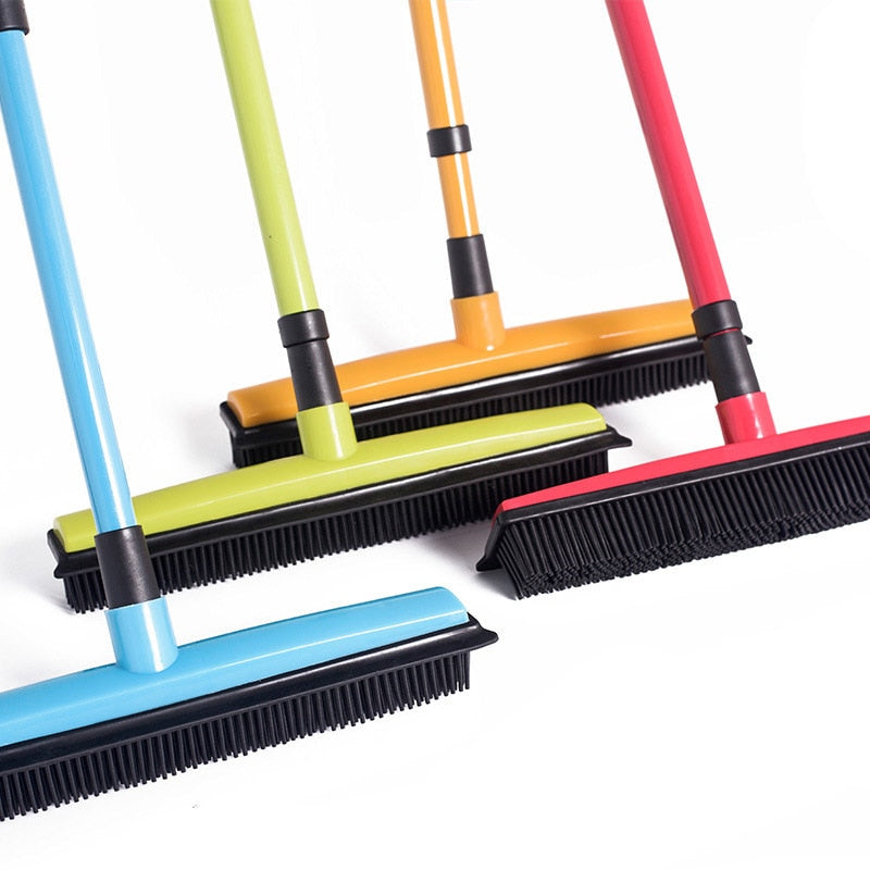 Broom with Squeegee made from Natural Rubber, Multi-Surface and Pet Hair Removal