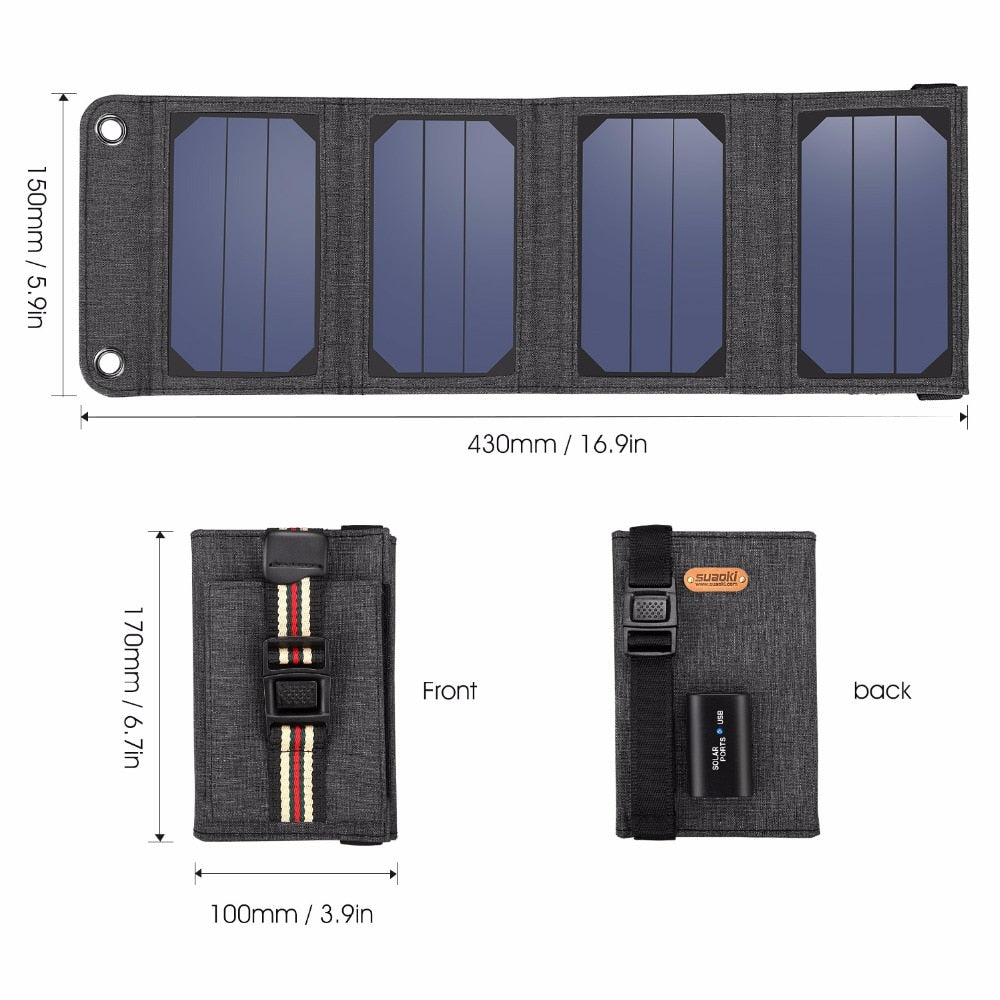 Portable Solar Power Charger 7W 5V 1A USB Mobile Power Bank For Phone