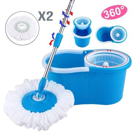 Microfiber Spinning Magic Spin Mop W/Bucket 2 Heads Rotating 360° Easy Floor Mop Washable Plastic Handle