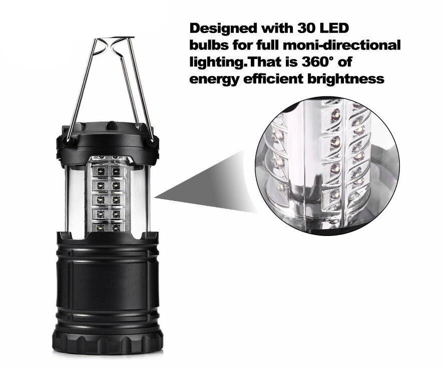 PORTABLE AND COLLAPSIBLE 30 LED CAMPING LANTERNS